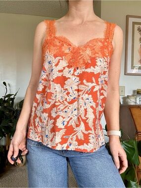 Sam Edelman Floral Lace-Trim Camisole